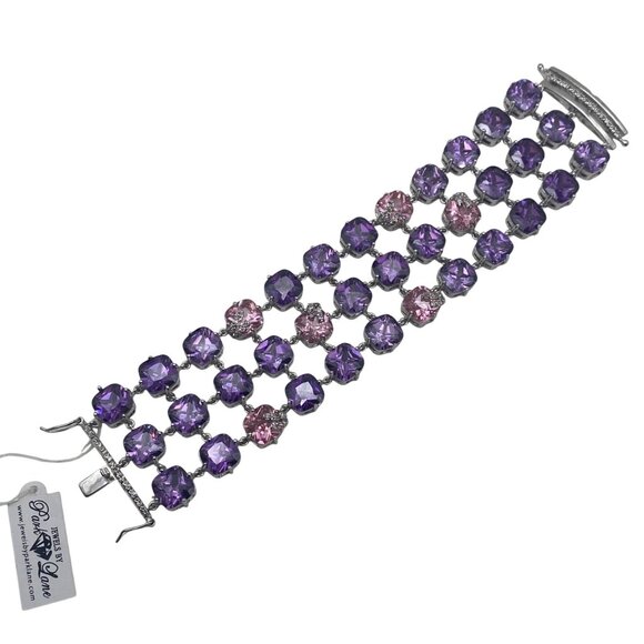 Park Lane Baby Pink Lavender Bracelet 7" Wide 3 Row Silver Tone NWB Bridal Prom - Picture 4 of 15